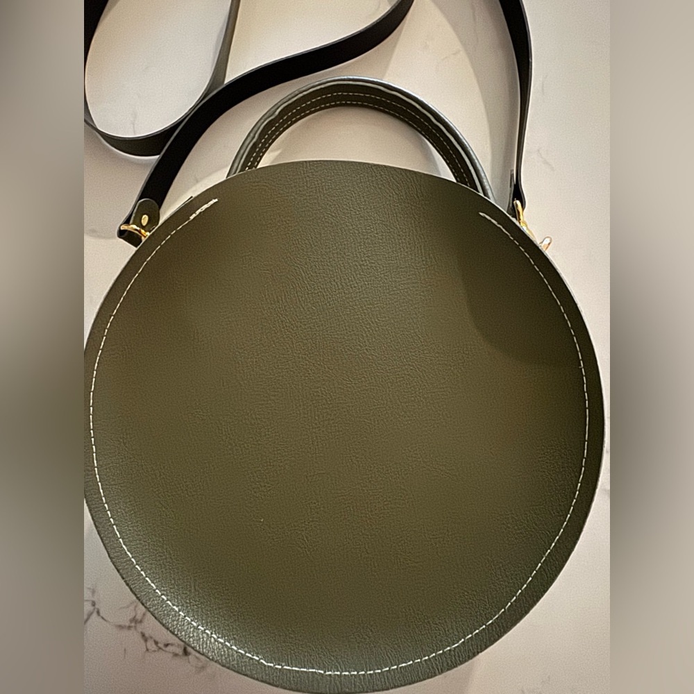 Alice Yardley The Nellie Olive Green Round Crossbody Leather Bag - Picture 7 of 11